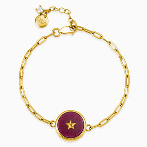 Round Ruby Paperclip Bracelet - Solo Star 18KT Yellow Gold Vermeil Front View