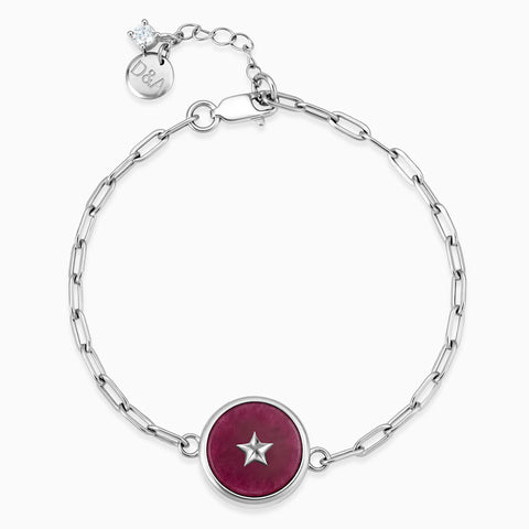 Round Ruby Paperclip Bracelet - Solo Star 925 Sterling Front View