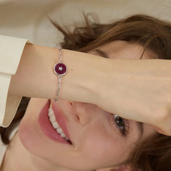 Round Ruby Paperclip Bracelet - Solo Star 925 Sterling Model Shot