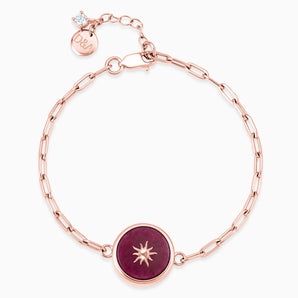 Round Ruby Paperclip Bracelet - Solo Sun 18KT Rose Gold Vermeil Front View