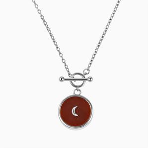 Round Ruby Toggle Clasp Necklace - Inner Moon 925 Sterling Front View