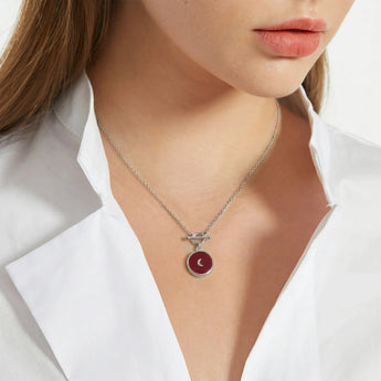 Round Ruby Toggle Clasp Necklace - Inner Moon 925 Sterling Model Shot