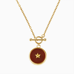 Round Ruby Toggle Clasp Necklace - Inner Star 18KT Yellow Gold Vermeil Front View