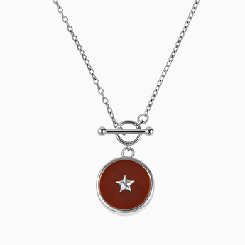 Round Ruby Toggle Clasp Necklace - Inner Star 925 Sterling Front View