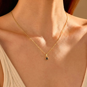 Round Smoky Quartz Bezel Necklace - Elara 18KT Yellow Gold Vermeil Model Shot