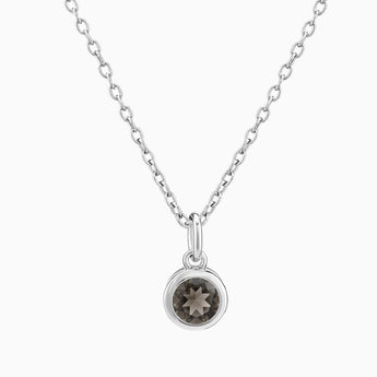 Round Smoky Quartz Bezel Necklace - Elara 925 Sterling Front View