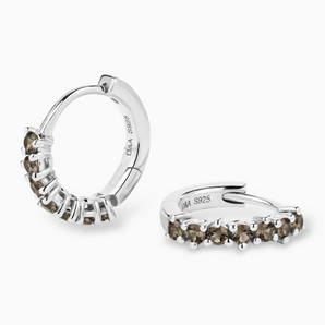 Round Smoky Quartz Huggie Hoop Earrings - Hushed 925 Sterling Silver Multi Angle View