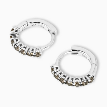 Round Smoky Quartz Huggie Hoop Earrings - Hushed 925 Sterling Silver Overhead View