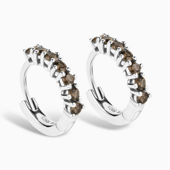 Round Smoky Quartz Huggie Hoop Earrings - Hushed 925 Sterling Silver Side View