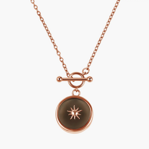 Round Smoky Quartz Toggle Clasp Necklace - Inner Sun 18KT Rose Gold Vermeil Front View