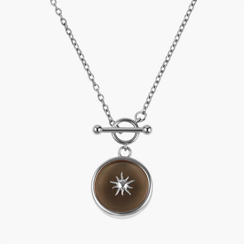 Round Smoky Quartz Toggle Clasp Necklace - Inner Sun 925 Sterling Front View