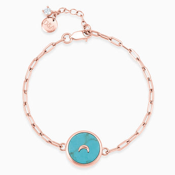 Round Turquoise Paperclip Bracelet - Solo Moon 18KT Rose Gold Vermeil Front View