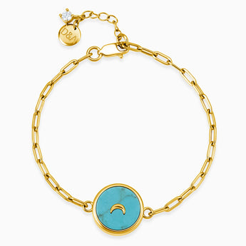 Round Turquoise Paperclip Bracelet - Solo Moon 18KT Yellow Gold Vermeil Front View