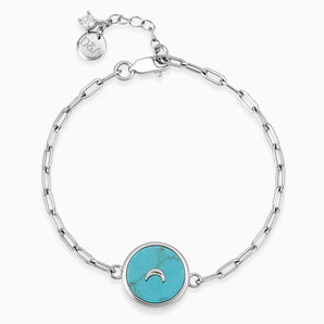 Round Turquoise Paperclip Bracelet - Solo Moon 925 Sterling Front View