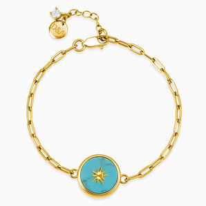 Round Turquoise Paperclip Bracelet - Solo Sun 18KT Yellow Gold Vermeil Front View