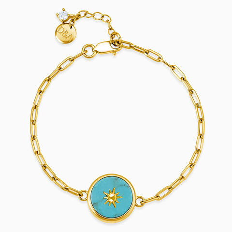 Round Turquoise Paperclip Bracelet - Solo Sun 18KT Yellow Gold Vermeil Front View