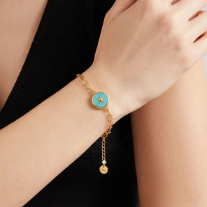 Round Turquoise Paperclip Bracelet - Solo Sun 18KT Yellow Gold Vermeil Model Shot