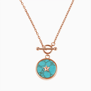 Round Turquoise Toggle Clasp Necklace - Inner Star 18KT Rose Gold Vermeil Front View