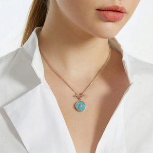 Round Turquoise Toggle Clasp Necklace - Inner Star 18KT Rose Gold Vermeil Model Shot