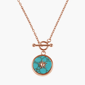 Round Turquoise Toggle Clasp Necklace - Inner Sun 18KT Rose Gold Vermeil Front View