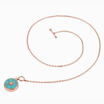 Round Turquoise Toggle Clasp Necklace - Inner Sun 18KT Rose Gold Vermeil Side View