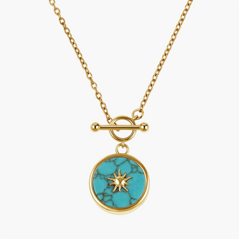Round Turquoise Toggle Clasp Necklace - Inner Sun 18KT Yellow Gold Vermeil Front View