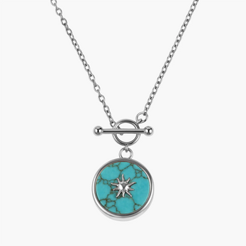 Round Turquoise Toggle Clasp Necklace - Inner Sun 925 Sterling Front View