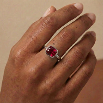 Ruby Cushion Ring - Pure Hush 925 Sterling Silver Worn View