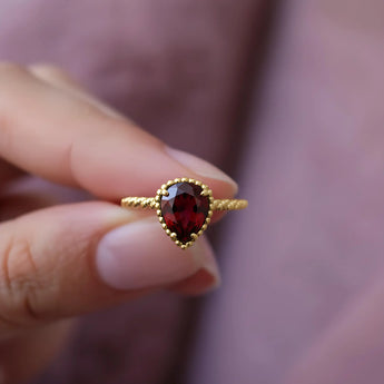 Ruby Pear Ring - Still Light 18KT Yellow Gold Vermeil Hand-Held Shot