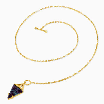 Triangle Alexandrite Toggle Clasp Necklace - Pendulum 18KT Yellow Gold Vermeil Side View