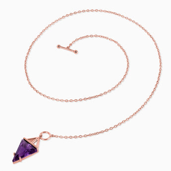 Triangle Amethyst Toggle Clasp Necklace - Pendulum 18KT Rose Gold Vermeil Side View