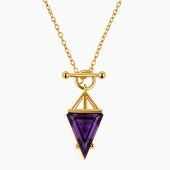 Triangle Amethyst Toggle Clasp Necklace - Pendulum 18KT Yellow Gold Vermeil Front View