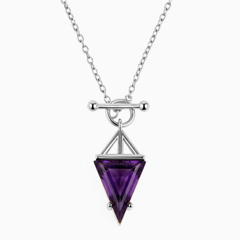Triangle Amethyst Toggle Clasp Necklace - Pendulum 925 Sterling Front View