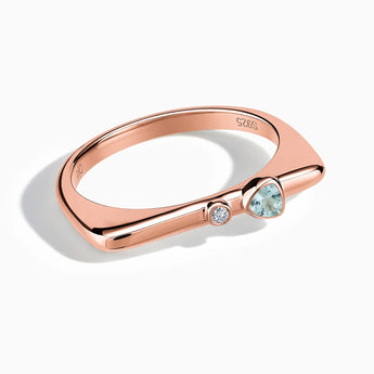 Triangle Aquamarine Puzzle Stacking Ring - Minimal Flare 18KT Rose Gold Vermeil Front View