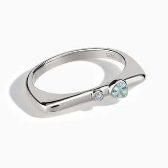 Triangle Aquamarine Puzzle Stacking Ring - Minimal Flare 925 Sterling Front View