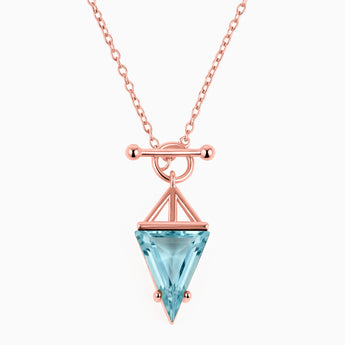 Triangle Aquamarine Toggle Clasp Necklace - Pendulum 18KT Rose Gold Vermeil Front View