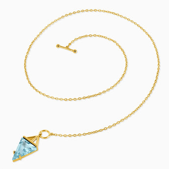 Triangle Aquamarine Toggle Clasp Necklace - Pendulum 18KT Yellow Gold Vermeil Side View