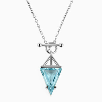 Triangle Aquamarine Toggle Clasp Necklace - Pendulum 925 Sterling Front View