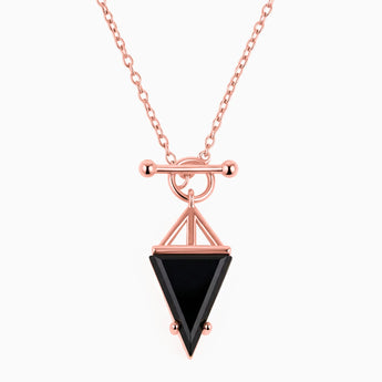 Triangle Black Onyx Toggle Clasp Necklace - Pendulum 18KT Rose Gold Vermeil Front View