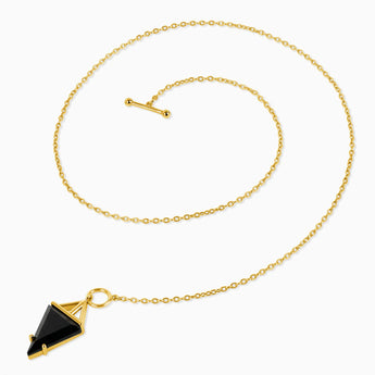 Triangle Black Onyx Toggle Clasp Necklace - Pendulum 18KT Yellow Gold Vermeil Side View