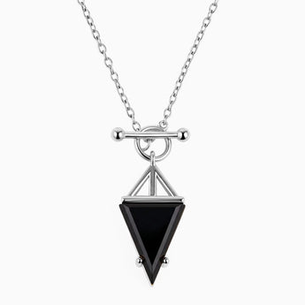 Triangle Black Onyx Toggle Clasp Necklace - Pendulum 925 Sterling Front View