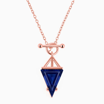 Triangle Blue Sapphire Toggle Clasp Necklace - Pendulum 18KT Rose Gold Vermeil Front View