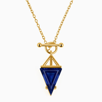 Triangle Blue Sapphire Toggle Clasp Necklace - Pendulum 18KT Yellow Gold Vermeil Front View