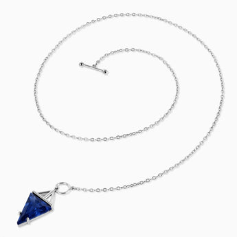 Triangle Blue Sapphire Toggle Clasp Necklace - Pendulum 925 Sterling Side View