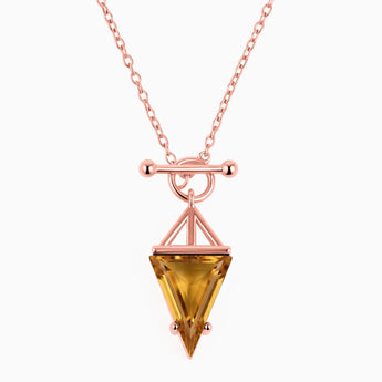 Triangle Citrine Toggle Clasp Necklace - Pendulum 18KT Rose Gold Vermeil Front View