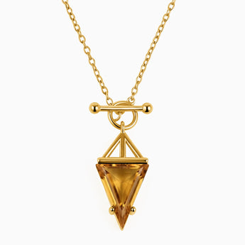 Triangle Citrine Toggle Clasp Necklace - Pendulum 18KT Yellow Gold Vermeil Front View