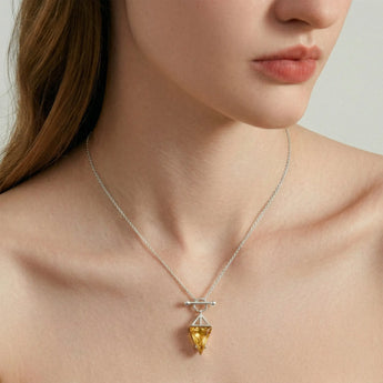 Triangle Citrine Toggle Clasp Necklace - Pendulum 925 Sterling Model Shot