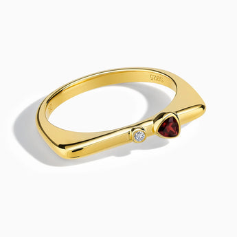 Triangle Garnet Puzzle Stacking Ring - Minimal Flare 18KT Yellow Gold Vermeil Front View