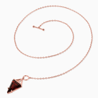 Triangle Garnet Toggle Clasp Necklace - Pendulum 18KT Rose Gold Vermeil Side View