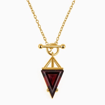 Triangle Garnet Toggle Clasp Necklace - Pendulum 18KT Yellow Gold Vermeil Front View